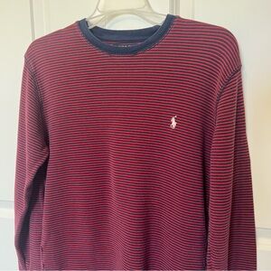 Polo by Ralph Lauren Men's Waffle Knit Red/Navy Striped Shirt Nautical Preppy